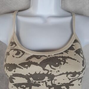 Brandy Melville Cami Womens One Size Beige Eye Print Tank Top Baby Tee Italy